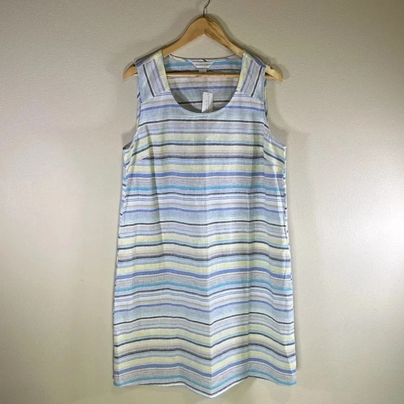 Christopher & Banks Multi Stripe Linen Shift Sun Dress Women Large Casual Travel - Picture 6 of 6